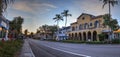 Daybreak over the shops along 5th Street in Old Naples, Florida.